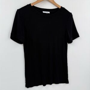 Pure Navy Ribbed Short Sleeve Crewneck Tee | Black | Large
